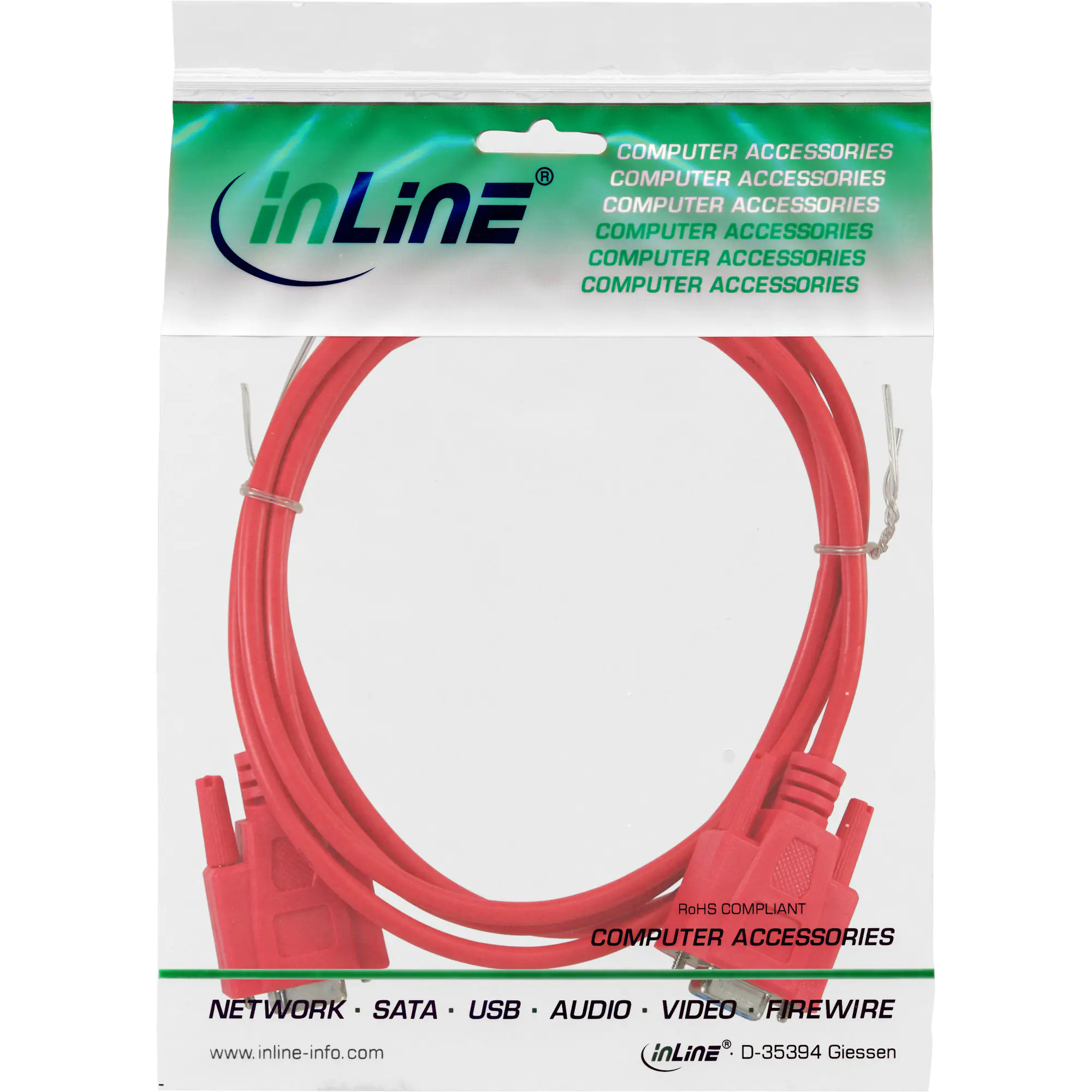 InLine Nullmodemkabel - 9pol Buchse / Buchse - vergossen - rot - 3m 12224B