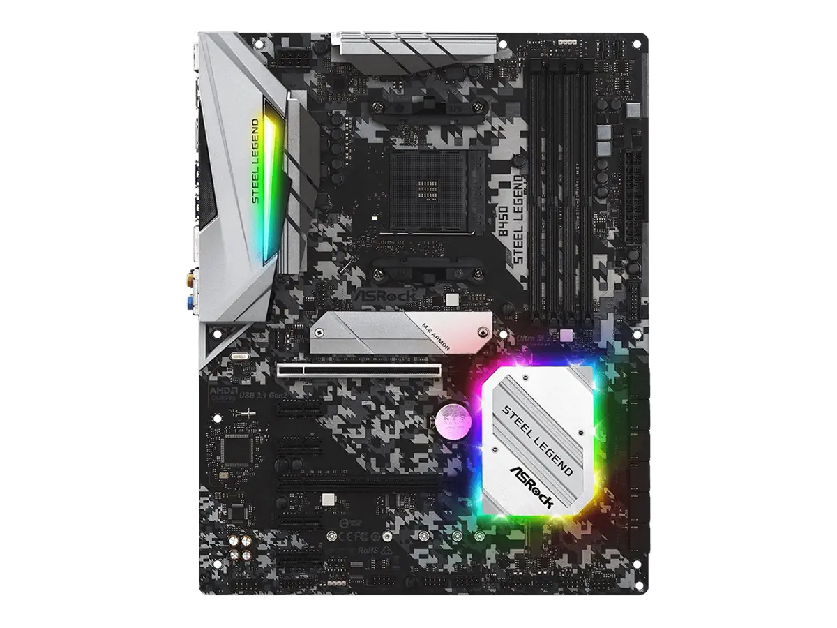 ASRock B450 Steel Legend - Motherboard - ATX - Socket AM4 - AMD B450 Chipsatz - USB 3.1 Gen 1, USB-C Gen2, USB 3.1 Gen 2 - Gigabit LAN - Onboard-Grafik (CPU erforderlich) - HD Audio (8-Kanal)