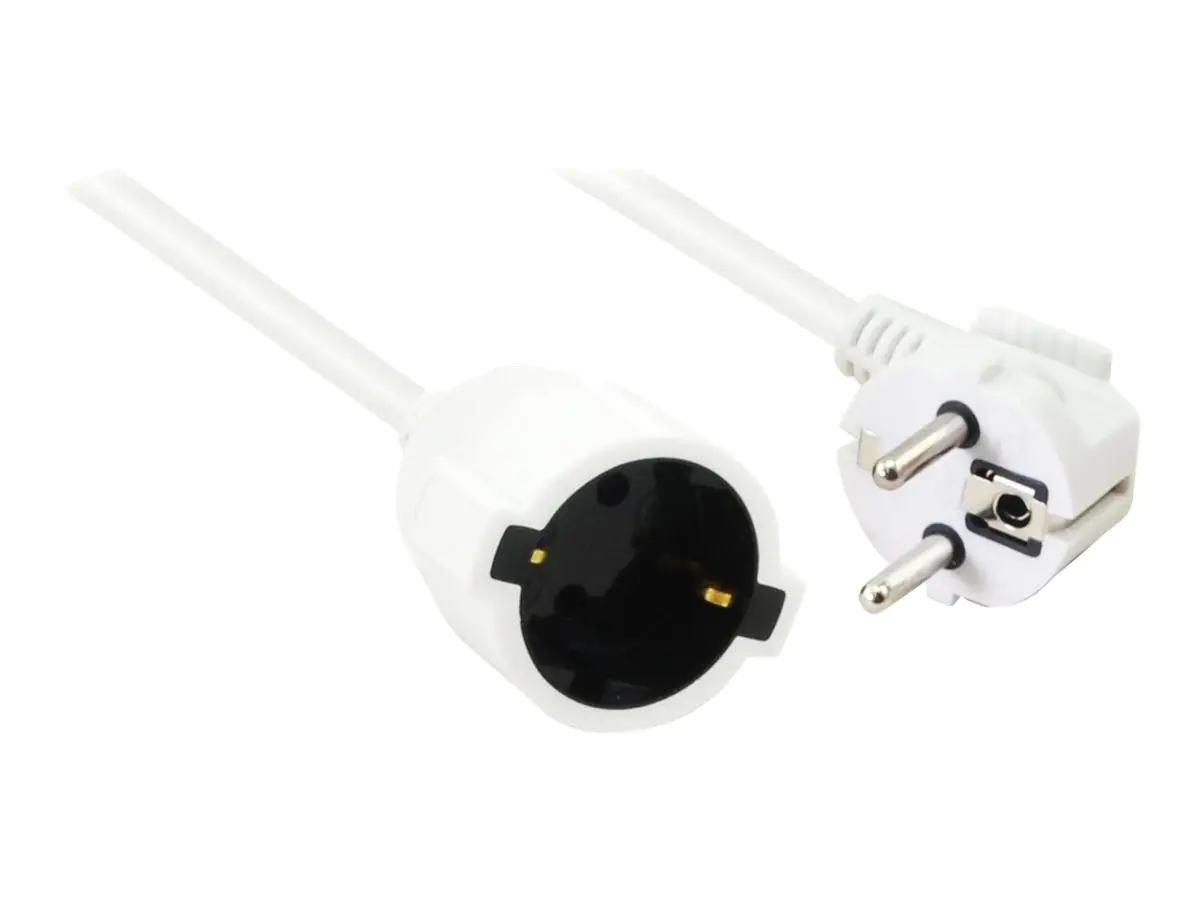 Helos - Spannungsversorgungs-Verlängerungskabel - power CEE 7/7 (M) gewinkelt zu power CEE 7/7 (W) gerade - 250 V - 16 A - 15 m - weiß