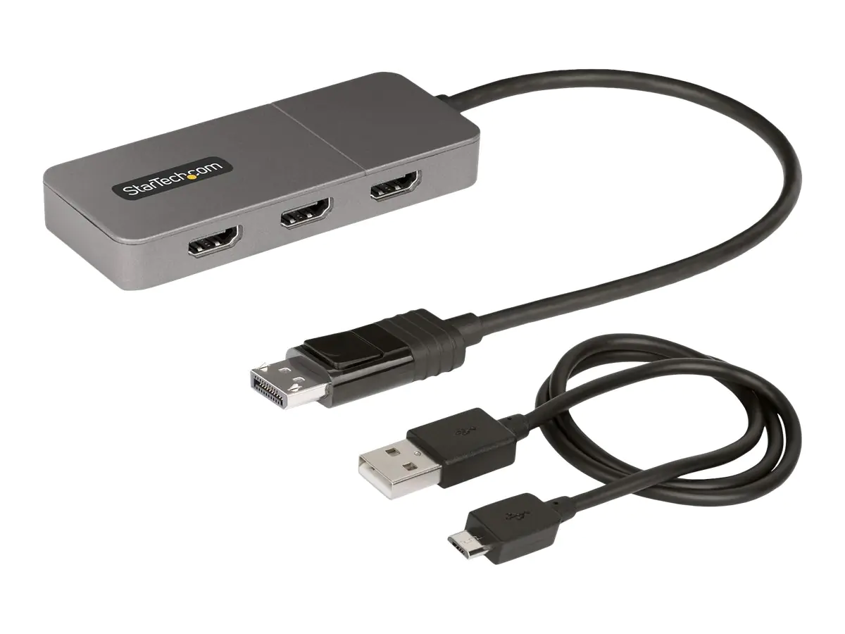 StarTech 3-Port MST Hub, DisplayPort to Triple HDMI Monitors, 4K 60Hz, DP 1.4 Multi-Monitor Video Adapter with 1ft (30cm) Built-in Cable, USB Powered, Windows Only - Multi-Stream Transport Hub (MST14DP123HD) - Video/Audio-Schalter - 3 x HDMI - Desktop StarTech 3-Port MST Hub, DisplayPort to Triple HDMI Monitors, 4K 60Hz, DP 1.4 Multi-Monitor Video Adapter with 1ft (30cm) Built-in Cable, USB Powered, Windows Only - Multi-Stream Transport Hub (MST14DP123HD) - Video/Audio-Schalter - 3 x HDMI - Desktop