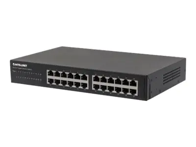 Intellinet 24-Port Gigabit Ethernet Switch, 24 x 10/100/1000 Mbit/s RJ45-Ports, IEEE 802.3az (Energy Efficient Ethernet), Desktop, 19" Rackmount, Metal - Switch - unmanaged - 24 x 10/100/1000 - Desktop, an Rack montierbar
