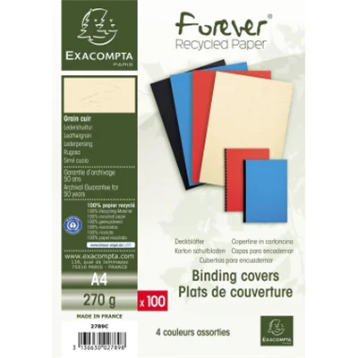 Exacompta Einbanddeckel EVERCOVER DIN A4 270g/m² Karton, 100 % recycelt farbig sortiert 100 St./Pack. Exacompta Einbanddeckel EVERCOVER DIN A4 270g/m² Karton, 100 % recycelt farbig sortiert 100 St./Pack.