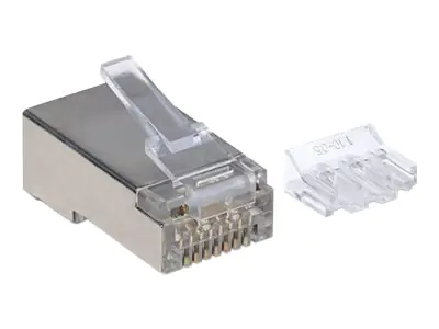 Intellinet 70er-Pack Cat6A RJ45-Modularstecker Pro Line, STP, 3-Punkt-Aderkontaktierung, für Litzen- und Massivdraht, 70 Stecker im Becher, 50 µ vergoldete Kontakte - Netzwerkanschluss - RJ-45 (M) - STP - CAT 6a (Packung mit 70)