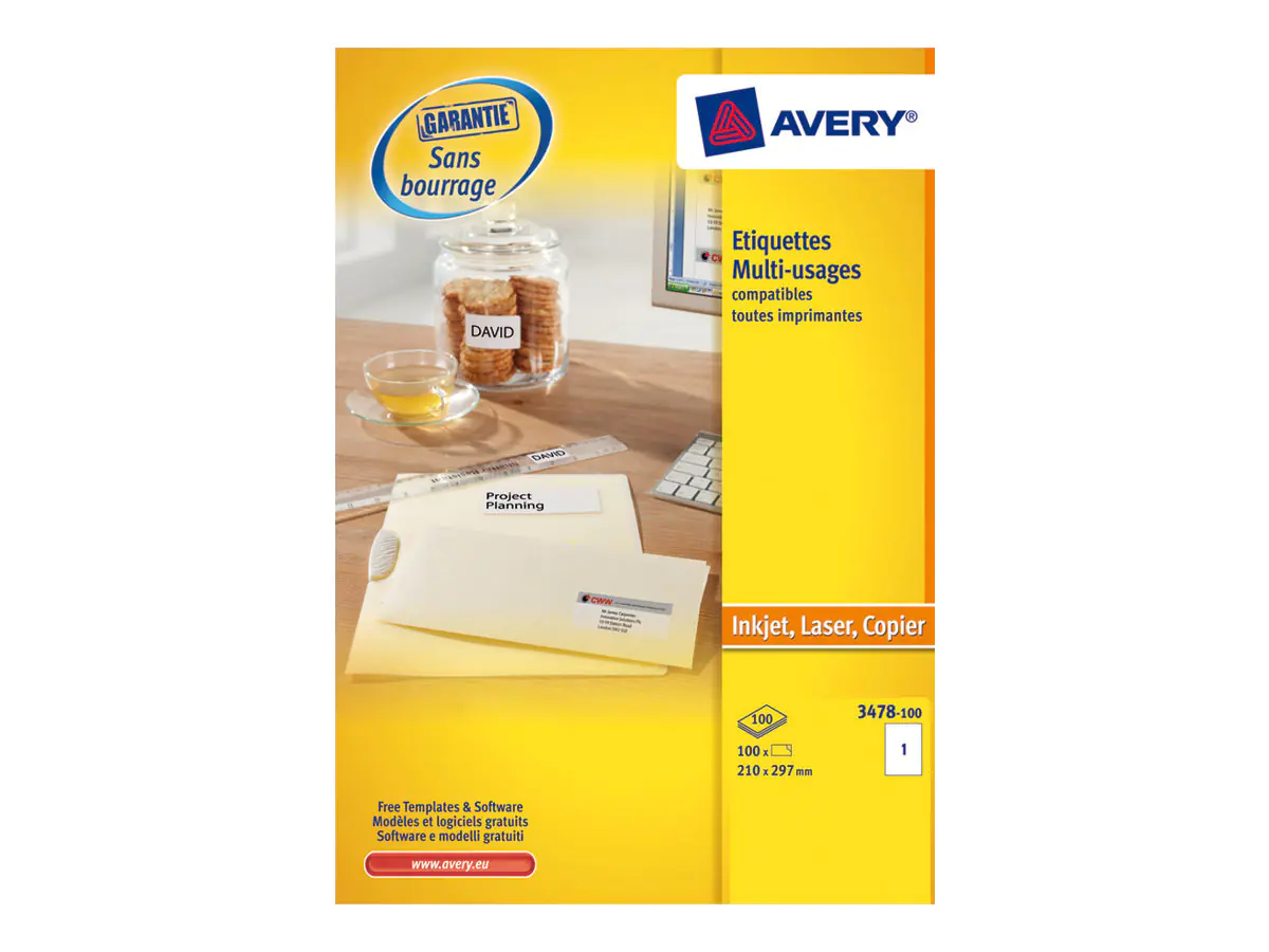 Avery Zweckform Universaletikett 3478 210x297mm weiß 100 St./Pack.
