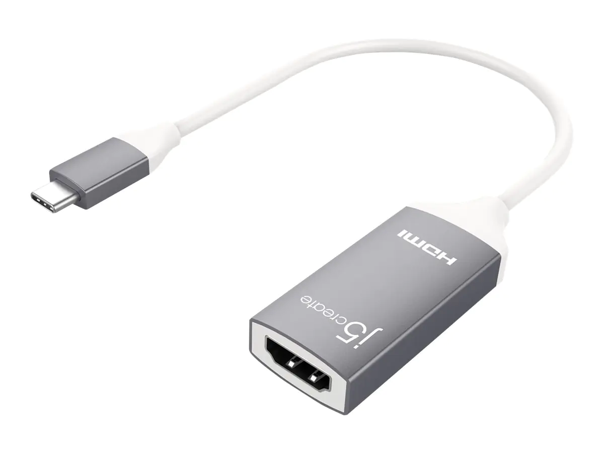 j5create JCA153G - Videoadapter - 24 pin USB-C männlich zu HDMI weiblich - 10 cm - abgeschirmt - weiß, Space-grau - unterstützt 4K 60 Hz (3840 x 2160)