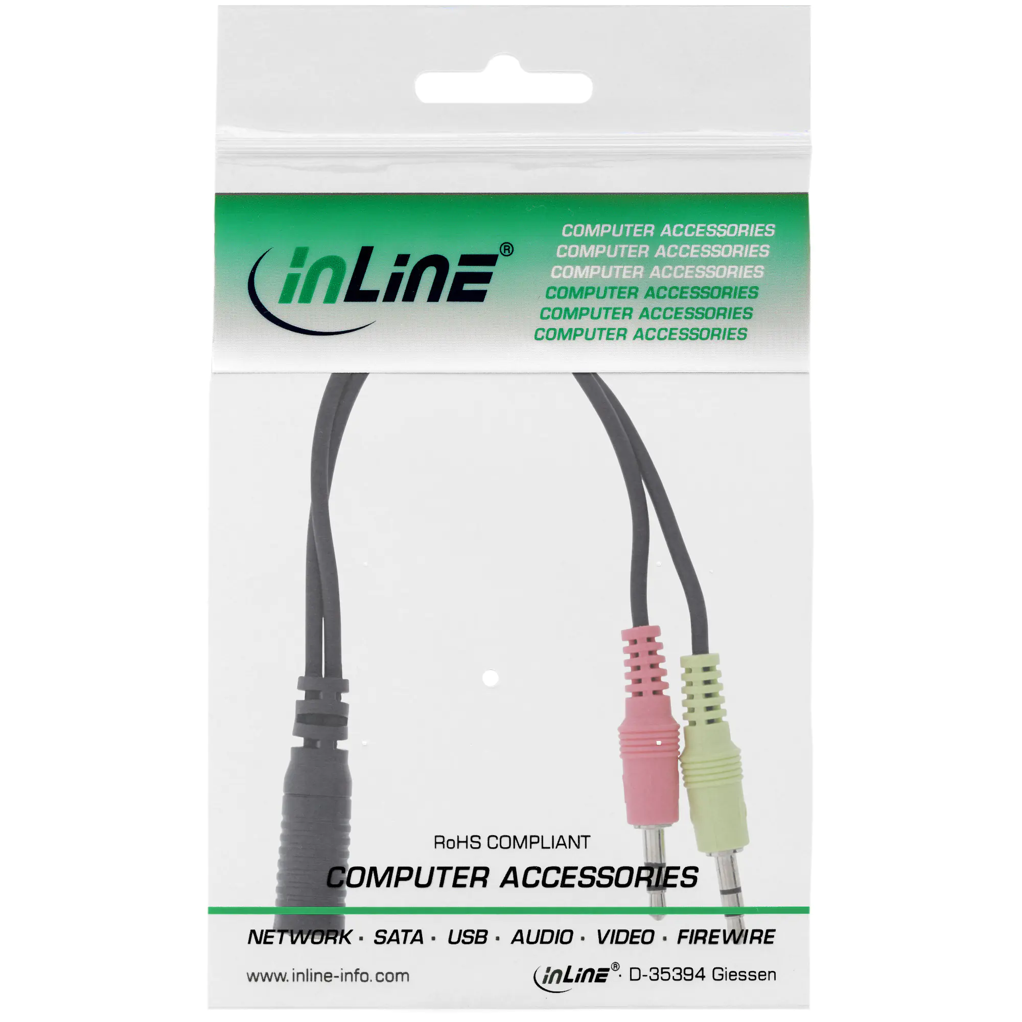 InLine Audio Headset Adapterkabel - 2x 3,5mm Stecker an 3,5mm Buchse CTIA - 0,15m 99312I