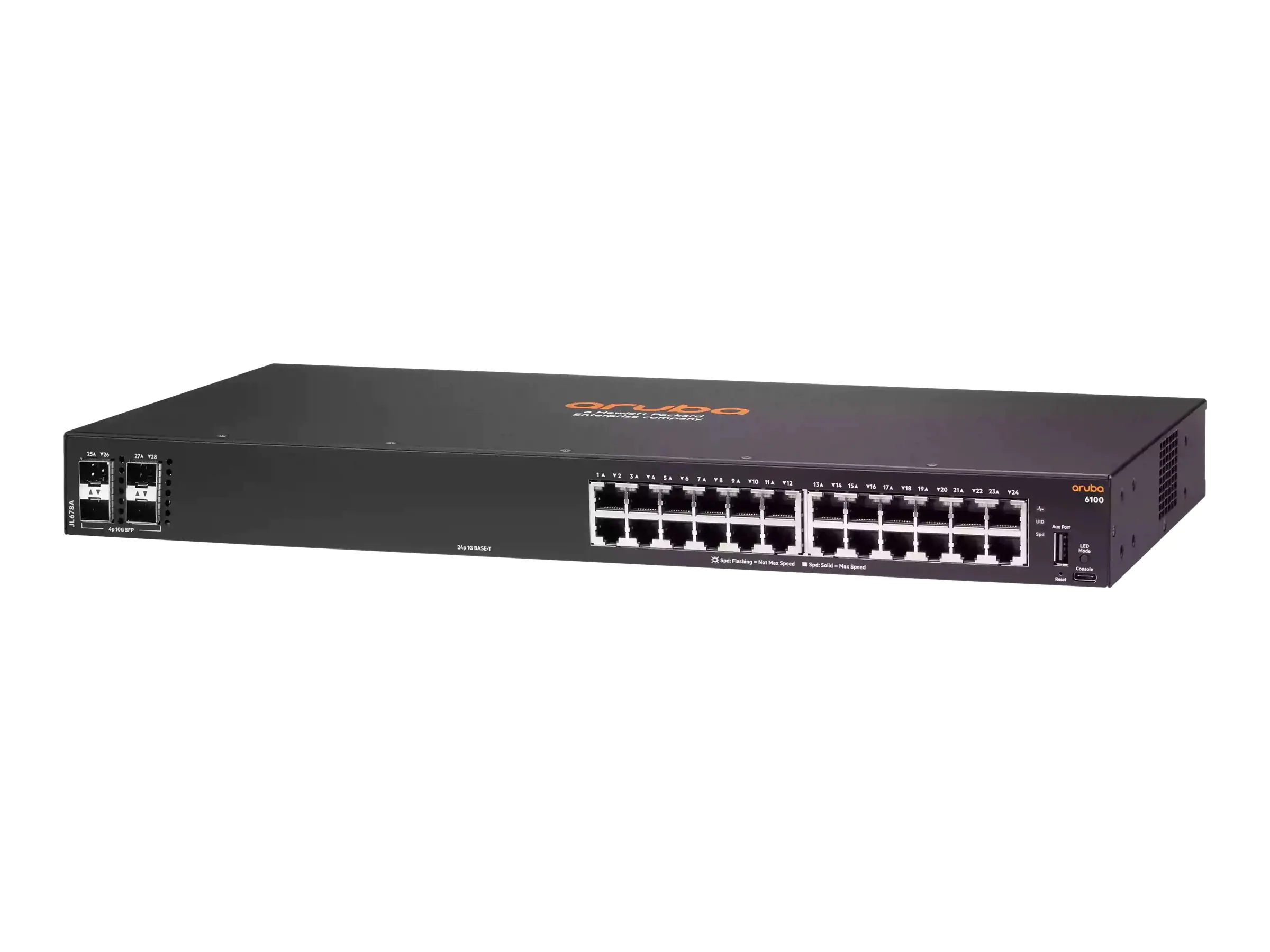 HPE Aruba 6100 24G 4SFP+ Switch - Switch - managed - 24 x 10/100/1000 + 4 x 1 Gigabit / 10 Gigabit SFP+ - Seite-zu-Seite-Luftstrom - an Rack montierbar