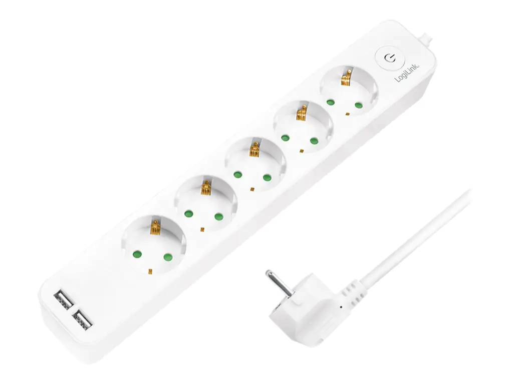 LogiLink Steckdosenleiste - Wechselstrom 250 V - 3680 Watt - Eingabe, Eingang Stromversorgung - Ausgangsanschlüsse: 5 (2 x USB, 5 x Stecker CEE 7/3) LPS249U