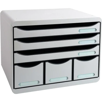 Exacompta Schubladenbox STORE-BOX Maxi 6 Schubladen DIN A4 quer Polystyrol Gehäusefarbe: lichtgrau Farbe der Schublade: lichtgrau