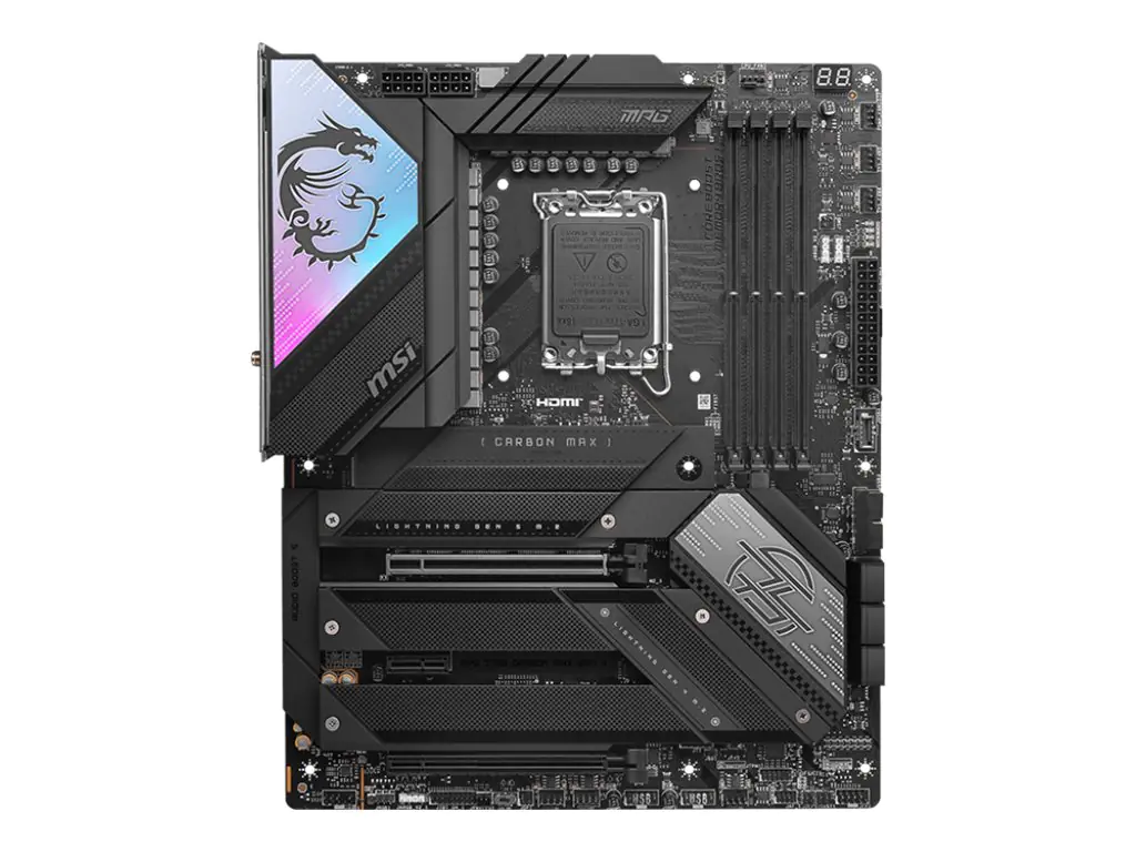MSI MPG Z790 Carbon MAX Wifi II - Motherboard - ATX - LGA1700-Sockel - Z790 Chipsatz - USB 3.2 Gen 1, USB 3.2 Gen 2, USB-C 3.2 Gen2, USB-C 3.2 Gen 2x2 - 5 Gigabit Ethernet, Wi-Fi, Bluetooth - Onboard-Grafik (CPU erforderlich) - HD Audio (8-Kanal)