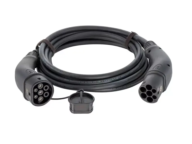HARTING - Stromkabel - IEC 62196 Type 2 männlich zu IEC 62196 Type 2 weiblich Schutzkappe - 7.5 m - Schwarz - einphasig, Strom 7,4 kW, mode 3