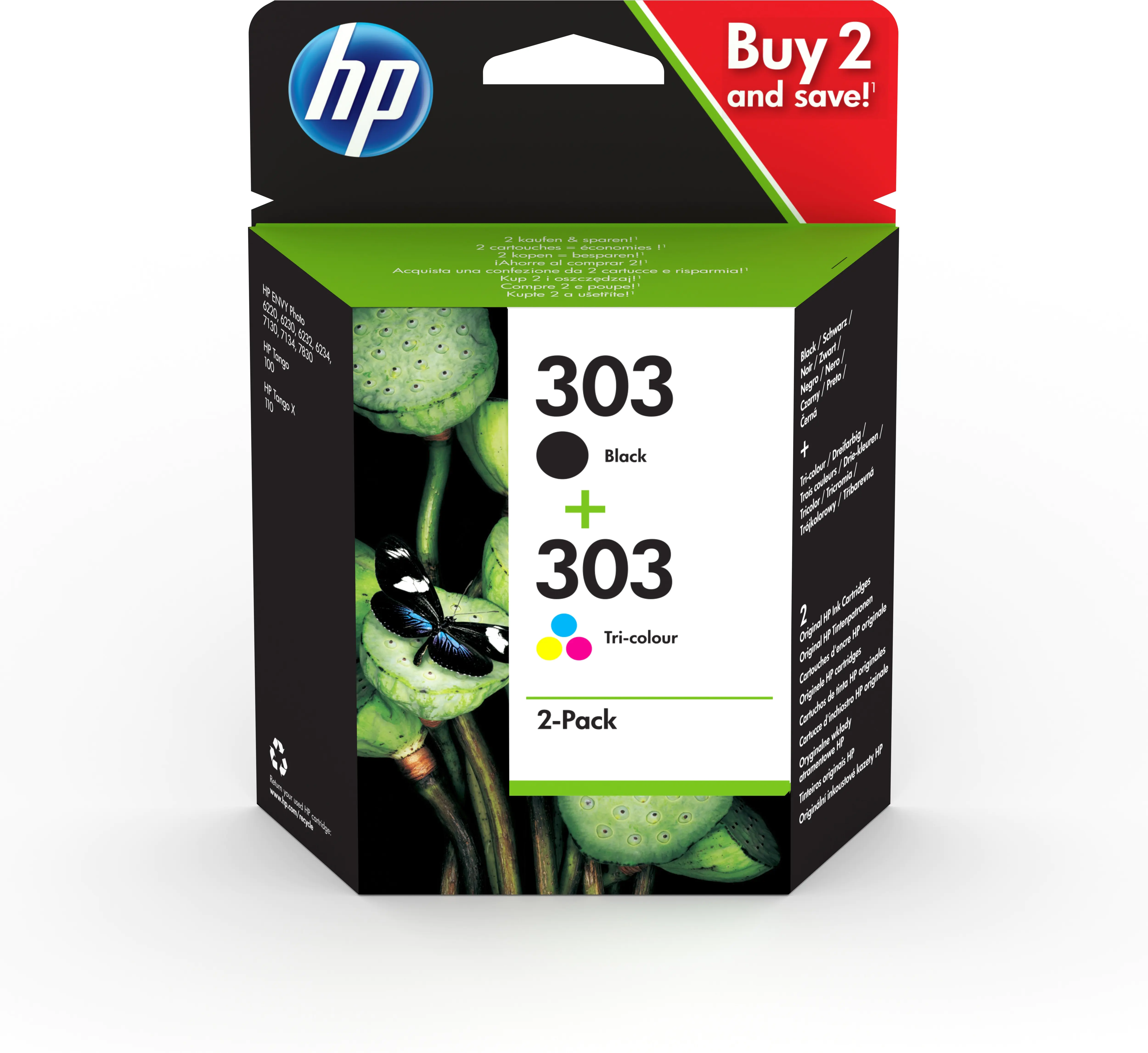HP 303 - 2er-Pack - Farbe (Cyan, Magenta, Gelb), pigmentiertes Schwarz - original - Tintenpatrone - für ENVY Photo 62XX, Photo 71XX, Photo 78XX; ENVY Inspire 72XX, 79XX HP 303 - 2er-Pack - Farbe (Cyan, Magenta, Gelb), pigmentiertes Schwarz - original - Tintenpatrone - für ENVY Photo 62XX, Photo 71XX, Photo 78XX; ENVY Inspire 72XX, 79XX