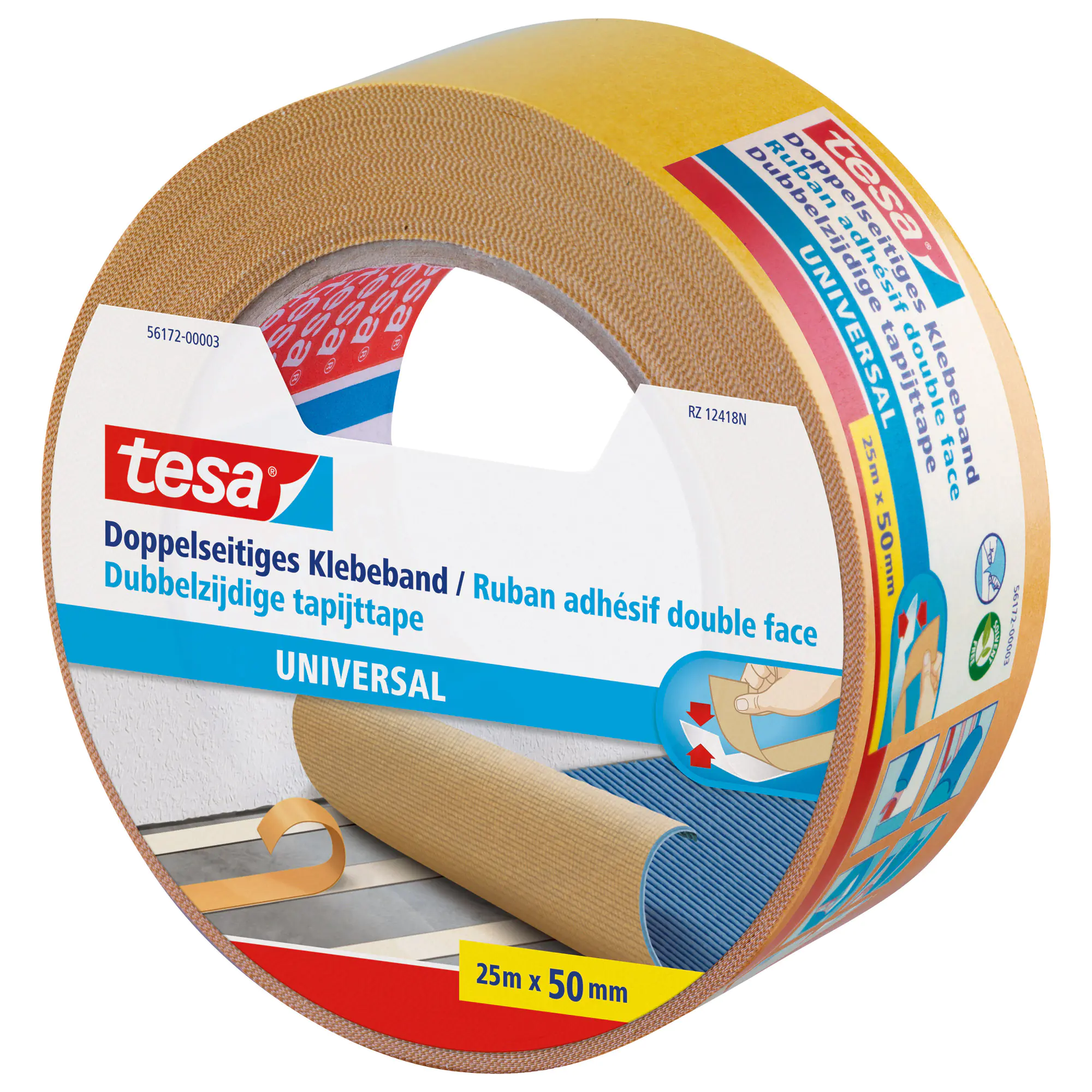 Tesa 56172, Montageband, Gelb, 25 m, Drinnen, Keramiken, Holz, 50 mm 56172-00003
