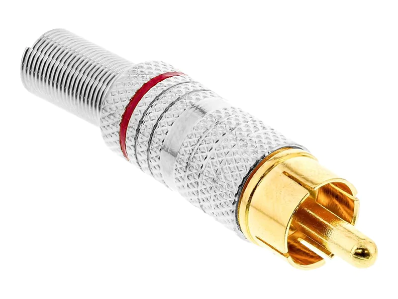 InLine Cinchstecker Lötversion - Metall silber - Ring rot - für 6mm Kabel 99110O