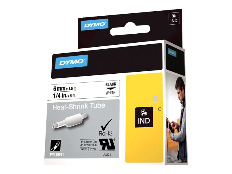 Dymo RhinoPRO Heat shrink tubing - Polyolefin - Schwarz auf Gelb - Rolle (0,6 cm x 1,5 m)