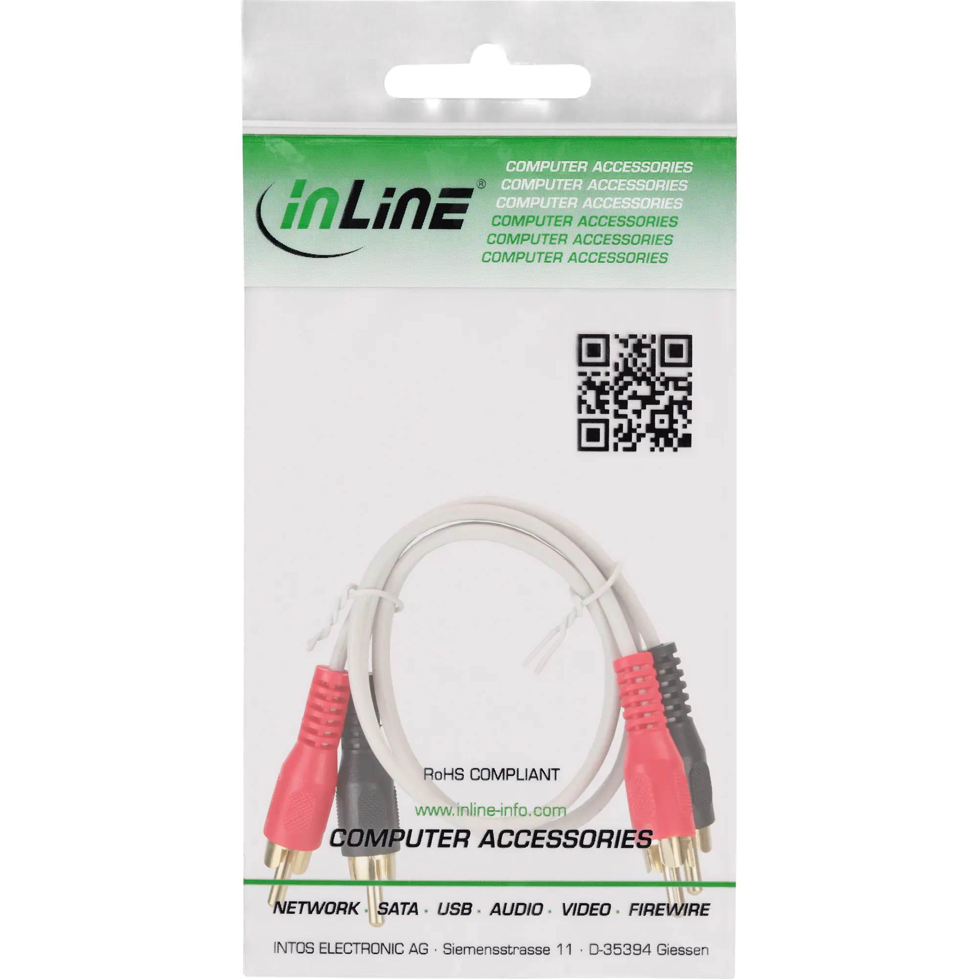 InLine Cinch Kabel - 2x Cinch - Stecker / Stecker - weiß / gold - 0,5m 89933U