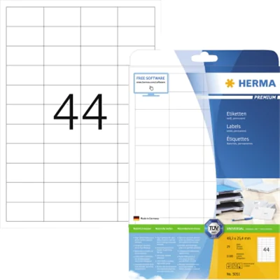 HERMA Etikett PREMIUM 5051 48,3x25,4mm weiß 1.100 St./Pack. HERMA Etikett PREMIUM 5051 48,3x25,4mm weiß 1.100 St./Pack.