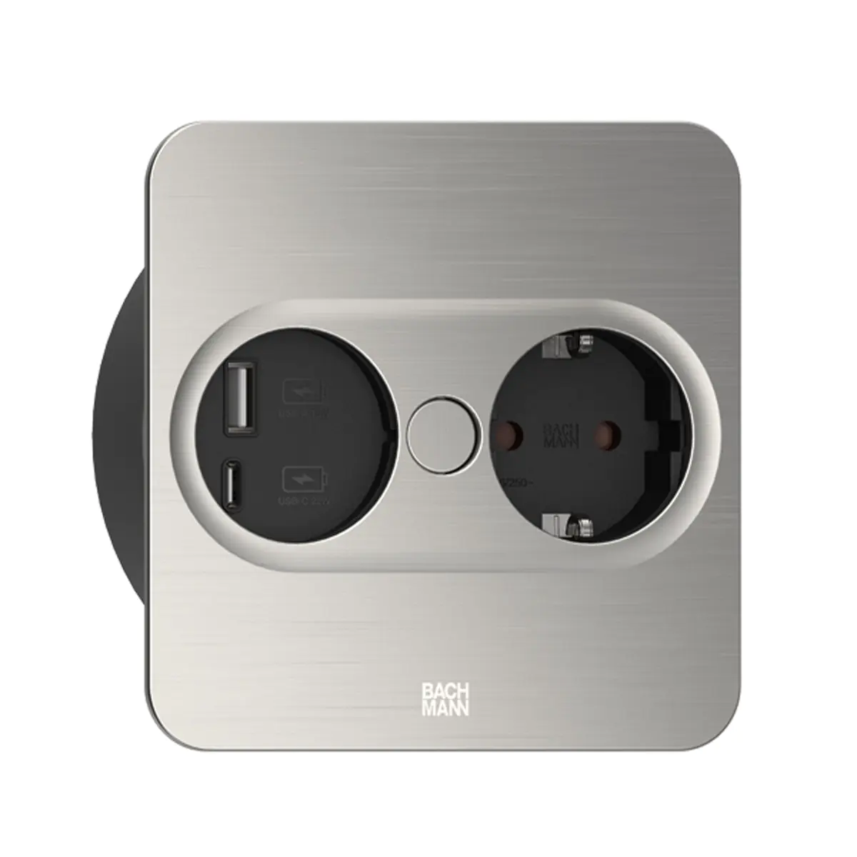 Bachmann TWIST 2 Eckig, 1x Steckdose 1x USB-A/C-Charger, Edelstahl, 2,0m