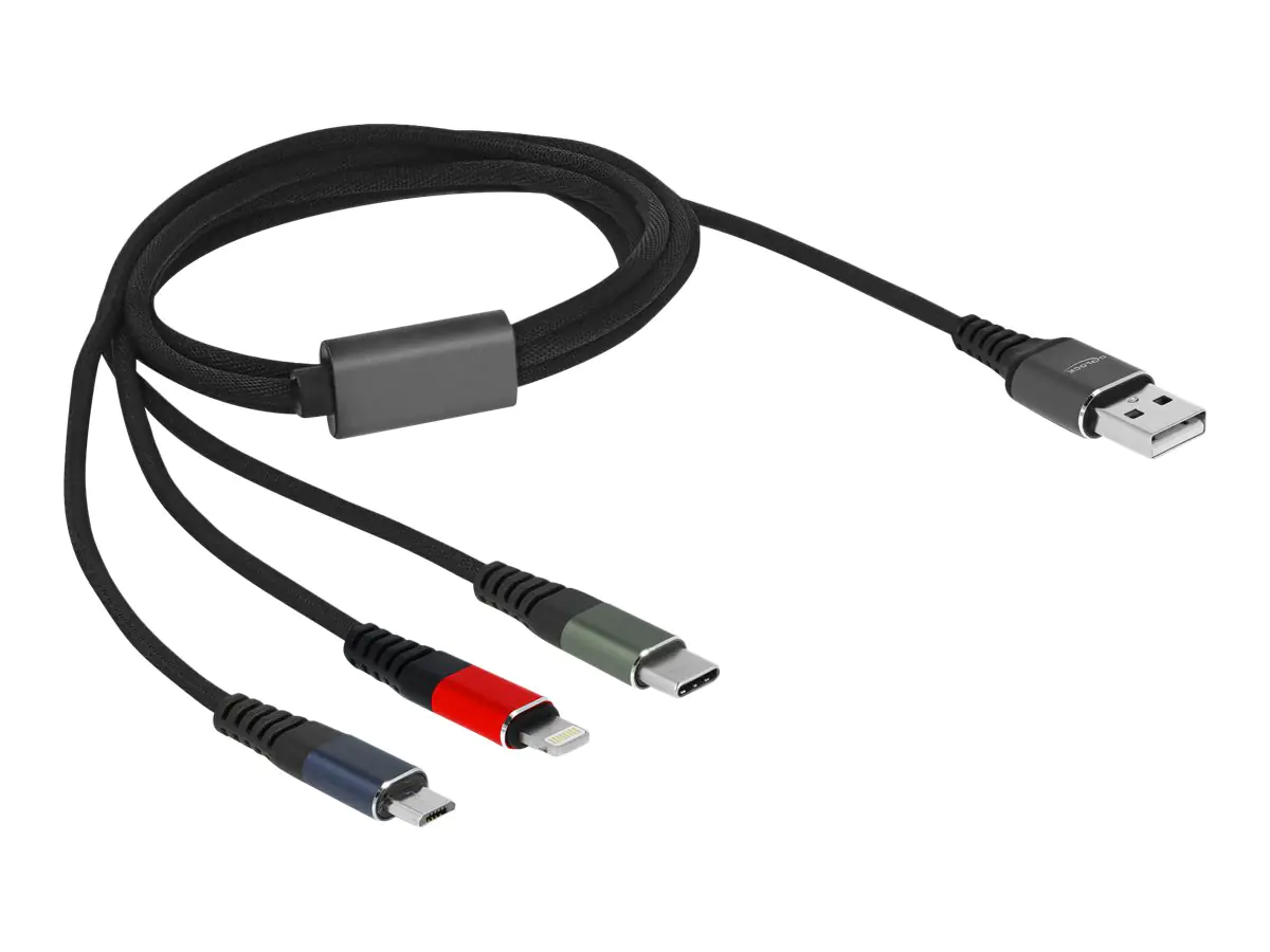 Delock - Lightning-Kabel, nur zum Aufladen - USB männlich zu Micro-USB Typ B, Lightning, 24 pin USB-C männlich - 1 m - Schwarz Delock - Lightning-Kabel, nur zum Aufladen - USB männlich zu Micro-USB Typ B, Lightning, 24 pin USB-C männlich - 1 m - Schwarz