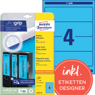 Avery Zweckform Ordneretikett L4767-20 61x192mm bl 80 St./Pack.