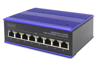DIGITUS Industrial - Switch - 8 x 10/100 (PoE) - an DIN-Schiene montierbar, wandmontierbar - PoE - DC power