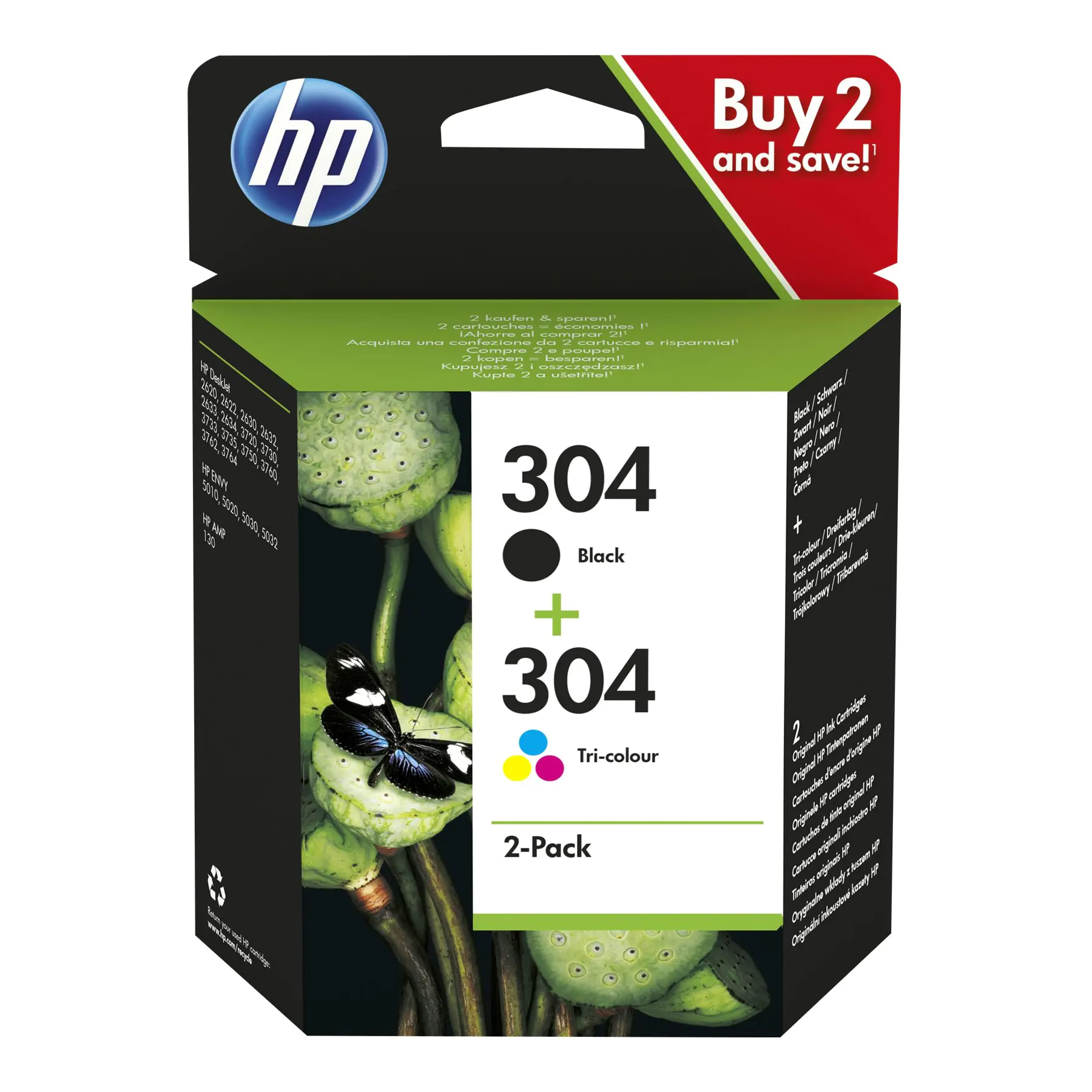 HP 304 - 2er-Pack - Farbe (Cyan, Magenta, Gelb), pigmentiertes Schwarz - original - Tintenpatrone - für AMP 130; Deskjet 26XX, 37XX; ENVY 50XX HP 304 - 2er-Pack - Farbe (Cyan, Magenta, Gelb), pigmentiertes Schwarz - original - Tintenpatrone - für AMP 130; Deskjet 26XX, 37XX; ENVY 50XX