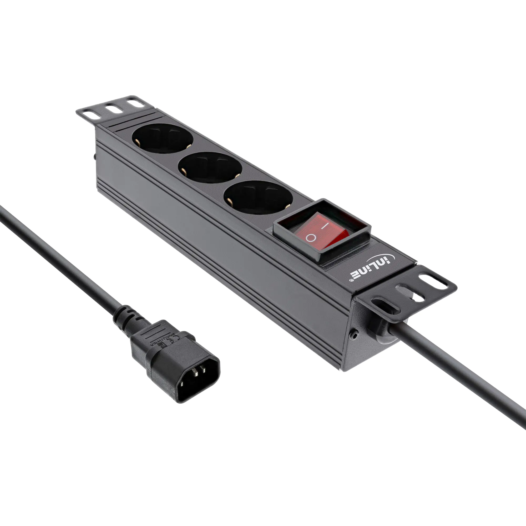 InLine - Steckdosenleiste (Rack - einbaufähig) - Wechselstrom 250 V - 2500 Watt - Eingabe, Eingang IEC 60320 C14 - Ausgangsanschlüsse: 3 (3 x Strom Typ F) - 1U - 25.4 cm (10") - 2 m Schnur - Schwarz, RAL 9004