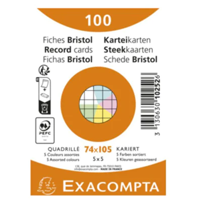 Exacompta Karteikarte DIN A7 kariert je 20 x blau, gelb, grün, rosa, weiß 100 St./Pack. Exacompta Karteikarte DIN A7 kariert je 20 x blau, gelb, grün, rosa, weiß 100 St./Pack.