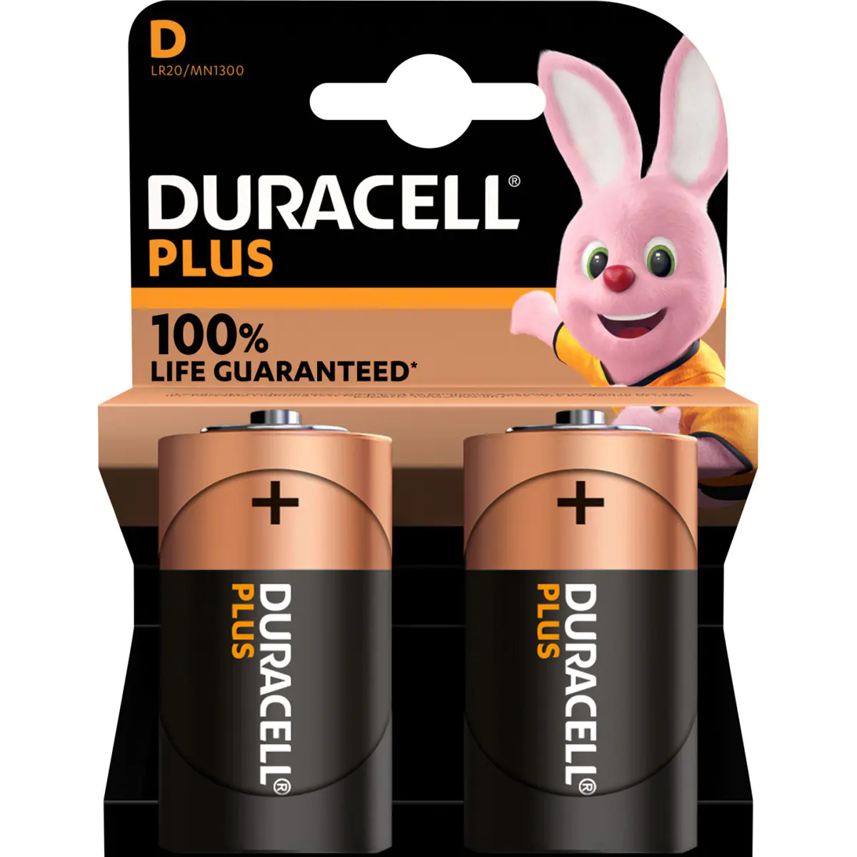 Duracell Plus 100 D, Einwegbatterie, D, Alkali, 1,5 V, 2 Stück(e), Mehrfarbig 141988