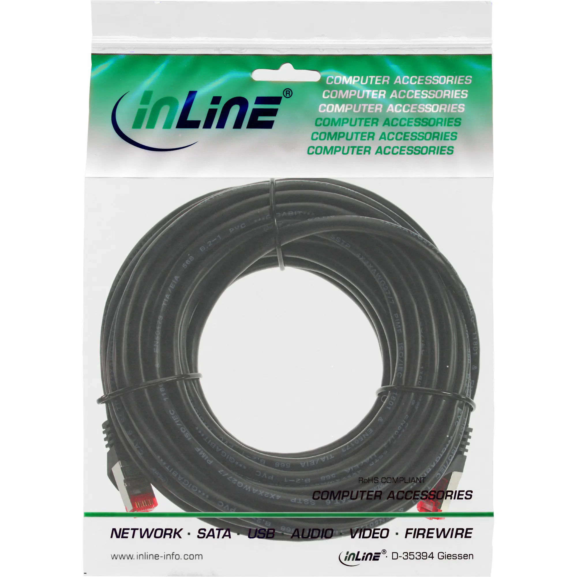 InLine Patchkabel - S/FTP (PiMf) - Cat.6 - 250MHz - PVC - Kupfer - schwarz - 7,5m 76407S