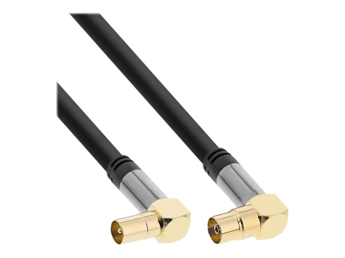 InLine Premium - Antennenkabel - IEC-Anschluss männlich gewinkelt zu IEC-Anschluss weiblich gewinkelt - 10 m - Doppelisolierung - 110 dB - Schwarz