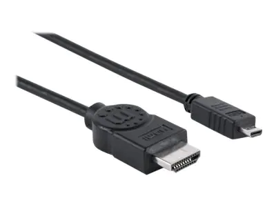Manhattan HDMI to Micro HDMI Cable with Ethernet, 4K@30Hz (High Speed), 2m, Male to Male, Black, Ultra HD 4k x 2k, Fully Shielded, Gold Plated Contacts, Lifetime Warranty, Polybag - HDMI-Kabel mit Ethernet - HDMI männlich zu mikro HDMI männlich - 2 m