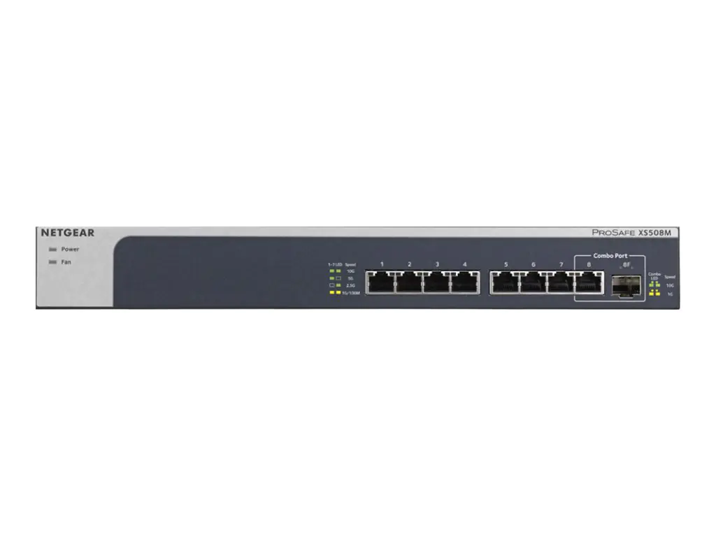 NETGEAR XS508M - Switch - unmanaged - 7 x 10 Gigabit Ethernet + 1 x 10 Gigabit Ethernet / 10 Gigabit Ethernet SFP+ - Desktop, an Rack montierbar NETGEAR XS508M - Switch - unmanaged - 7 x 10 Gigabit Ethernet + 1 x 10 Gigabit Ethernet / 10 Gigabit Ethernet SFP+ - Desktop, an Rack montierbar