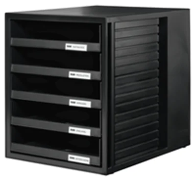 HAN Schubladenbox 1401-13 DIN A4 5Schubfächer PS schwarz/schwarz