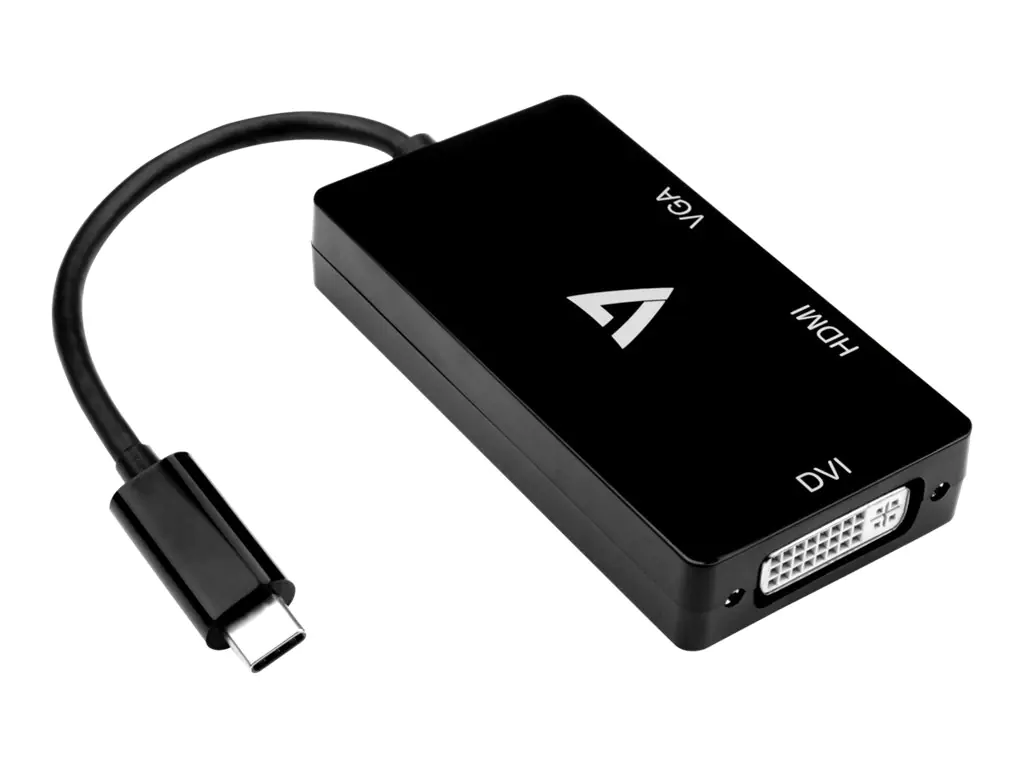 V7 - Videoadapter - USB-C männlich zu HD-15 (VGA), HDMI, DVI weiblich - Schwarz - 4K Unterstützung V7 - Videoadapter - USB-C männlich zu HD-15 (VGA), HDMI, DVI weiblich - Schwarz - 4K Unterstützung