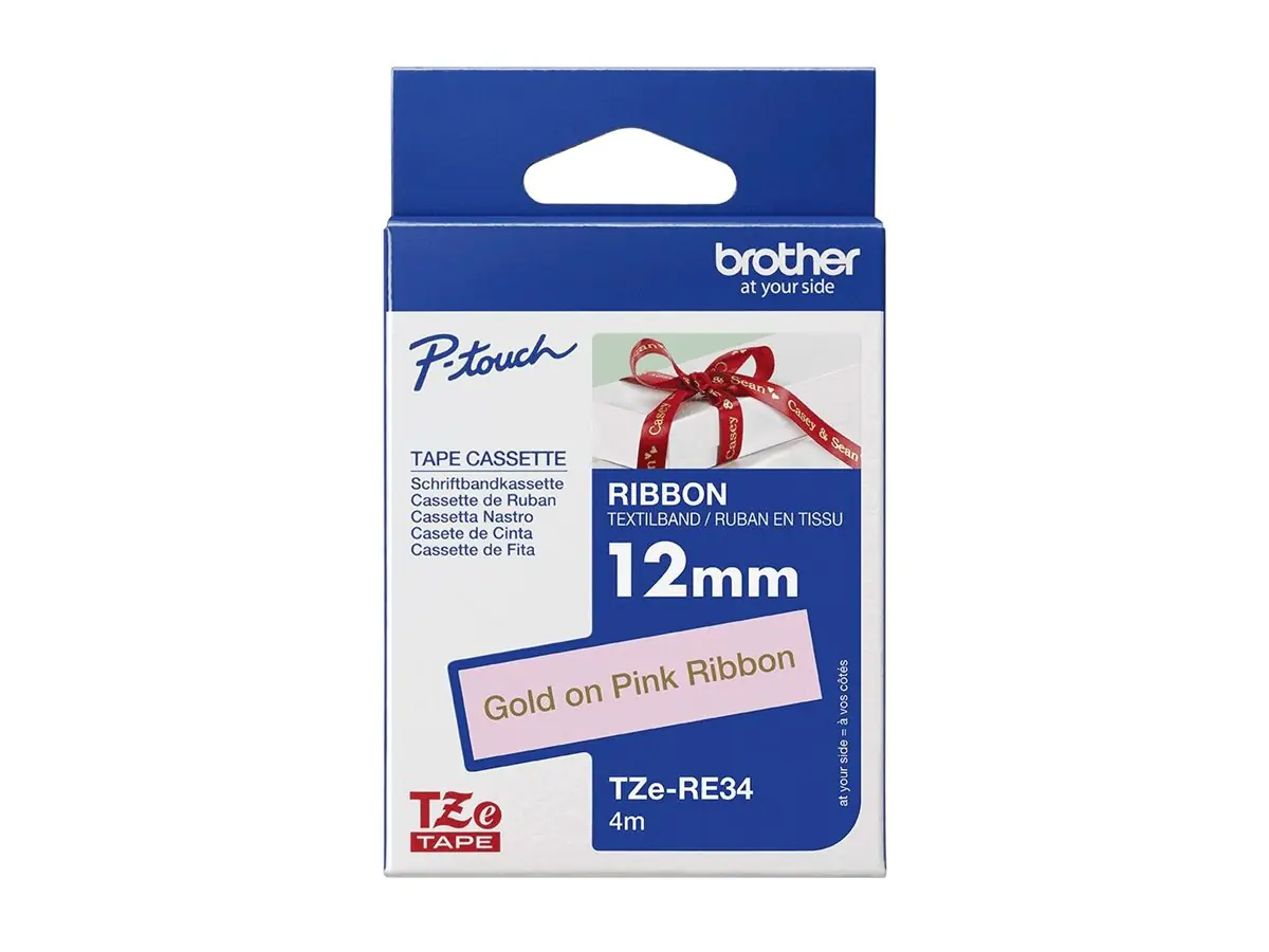 Brother TZe-RE34 - Gold auf Pink - Rolle (1,2 cm x 4 m) 1 Rolle(n) Band - für Brother PT-D600, H110; P-Touch PT-D450; P-Touch Cube PT-P300; P-Touch Embellish PT-D215