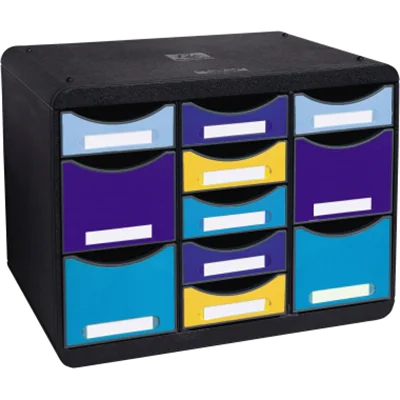 Exacompta Schubladenbox STORE-BOX Multi 11 Schubladen Polystyrol Gehäusefarbe: schwarz Farbe der Schublade: mehrfarbig Exacompta Schubladenbox STORE-BOX Multi 11 Schubladen Polystyrol Gehäusefarbe: schwarz Farbe der Schublade: mehrfarbig