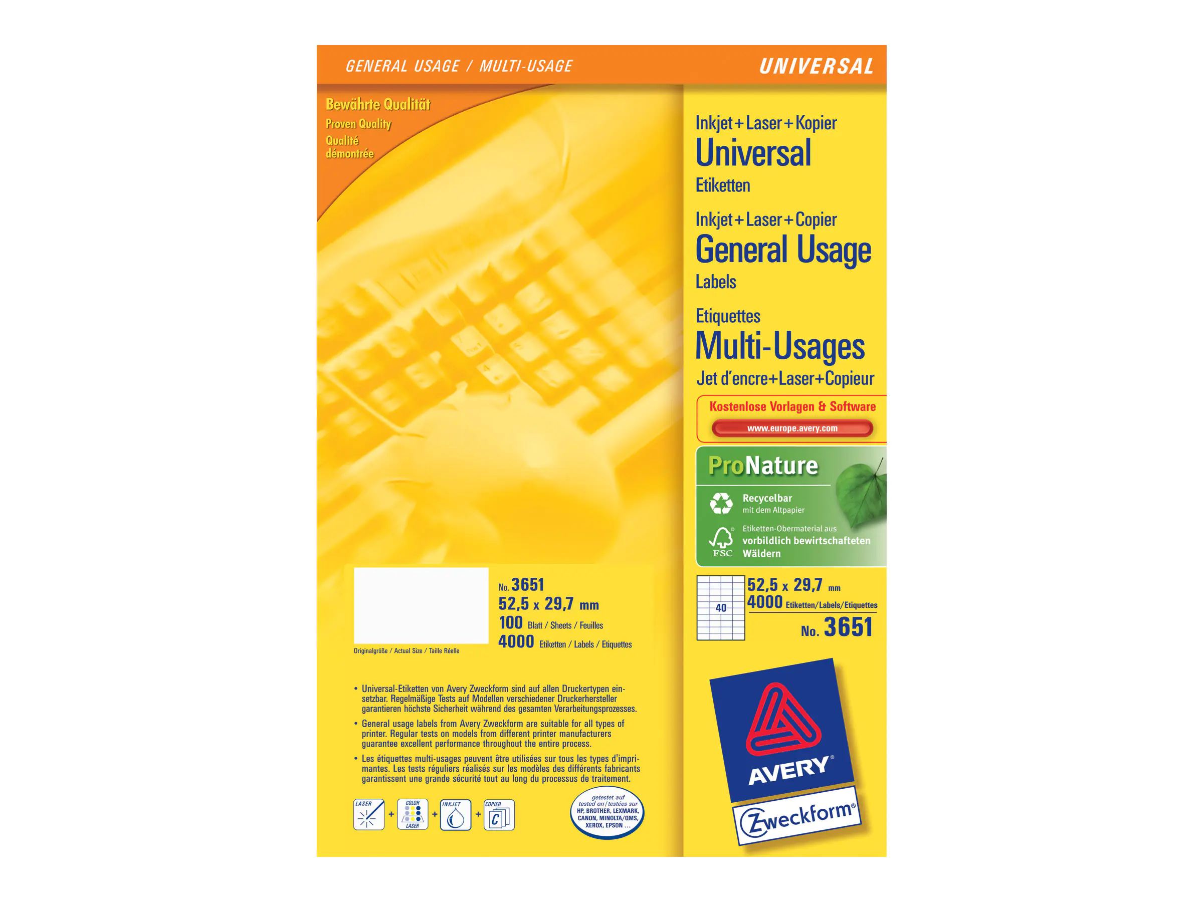 Avery Zweckform Universaletikett 3651 52,5x29,7mm ws 4.000 St./Pack.