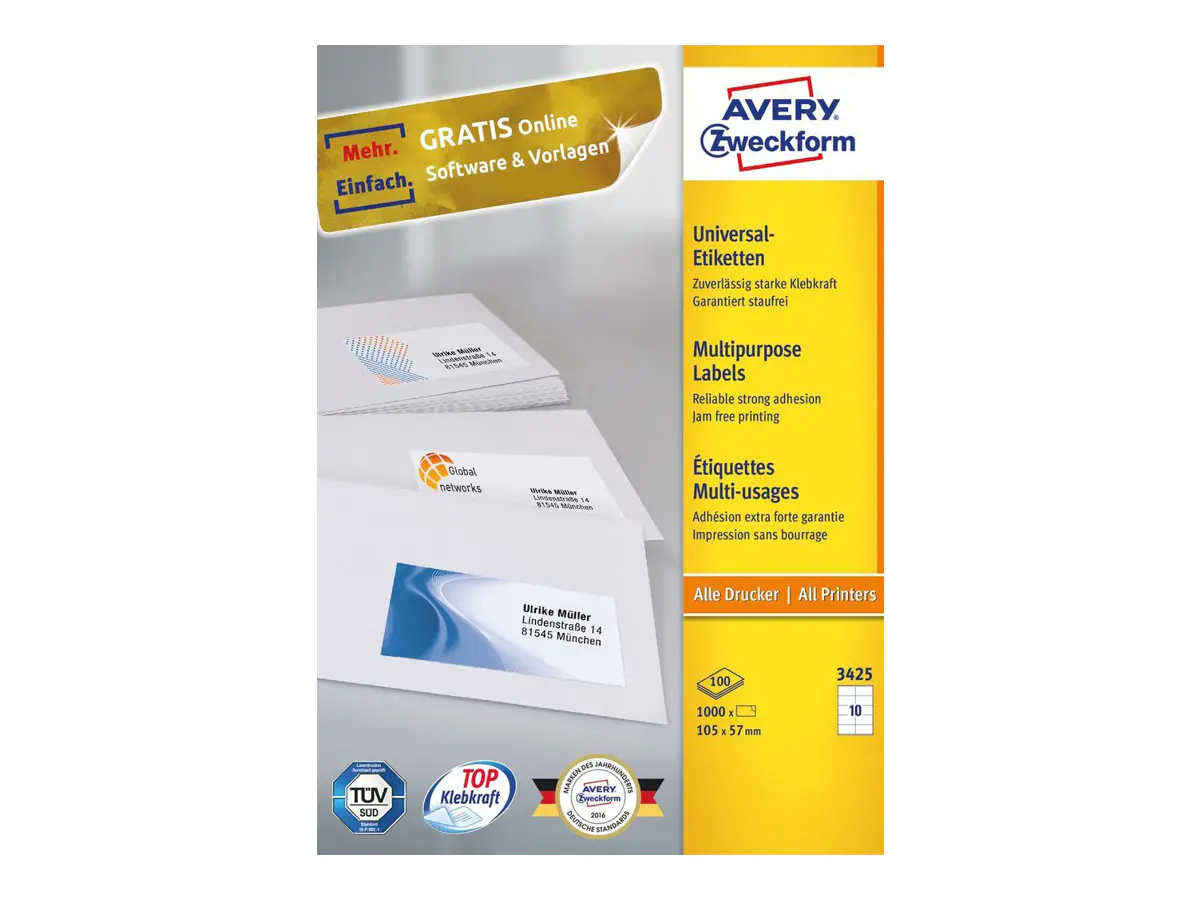 Avery Zweckform Universaletikett 3425 105x57mm weiß 1.000 St./Pack.