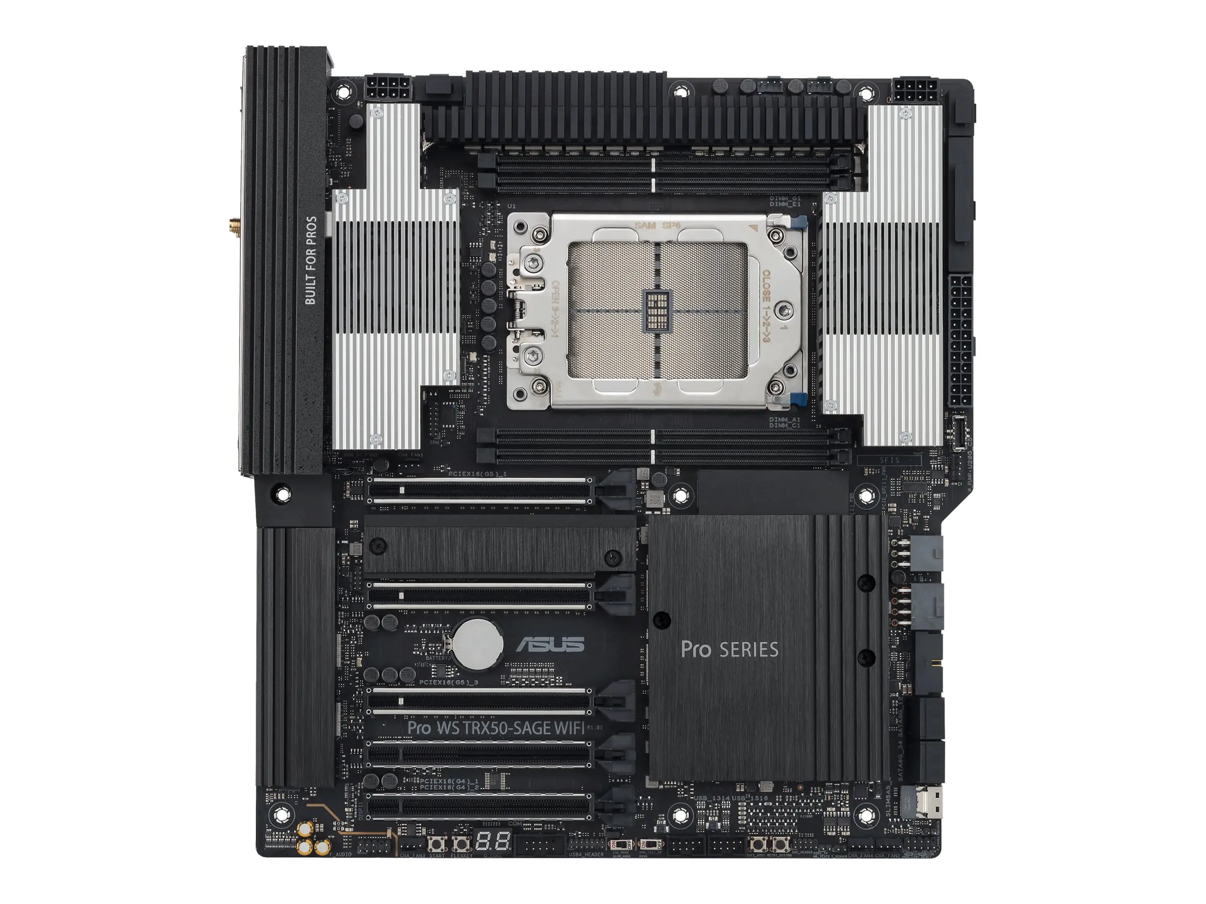 ASUS PRO WS TRX50-SAGE WIFI - Motherboard - SSI CEB - Socket sTR5 - AMD TRX50 Chipsatz - USB 3.2 Gen 1, USB 3.2 Gen 2, USB-C 3.2 Gen 2x2 - 10 Gigabit LAN, 2.5 Gigabit LAN, Wi-Fi 7, Bluetooth - Onboard-Grafik (CPU erforderlich) 90MB1FZ0-M0EAY0
