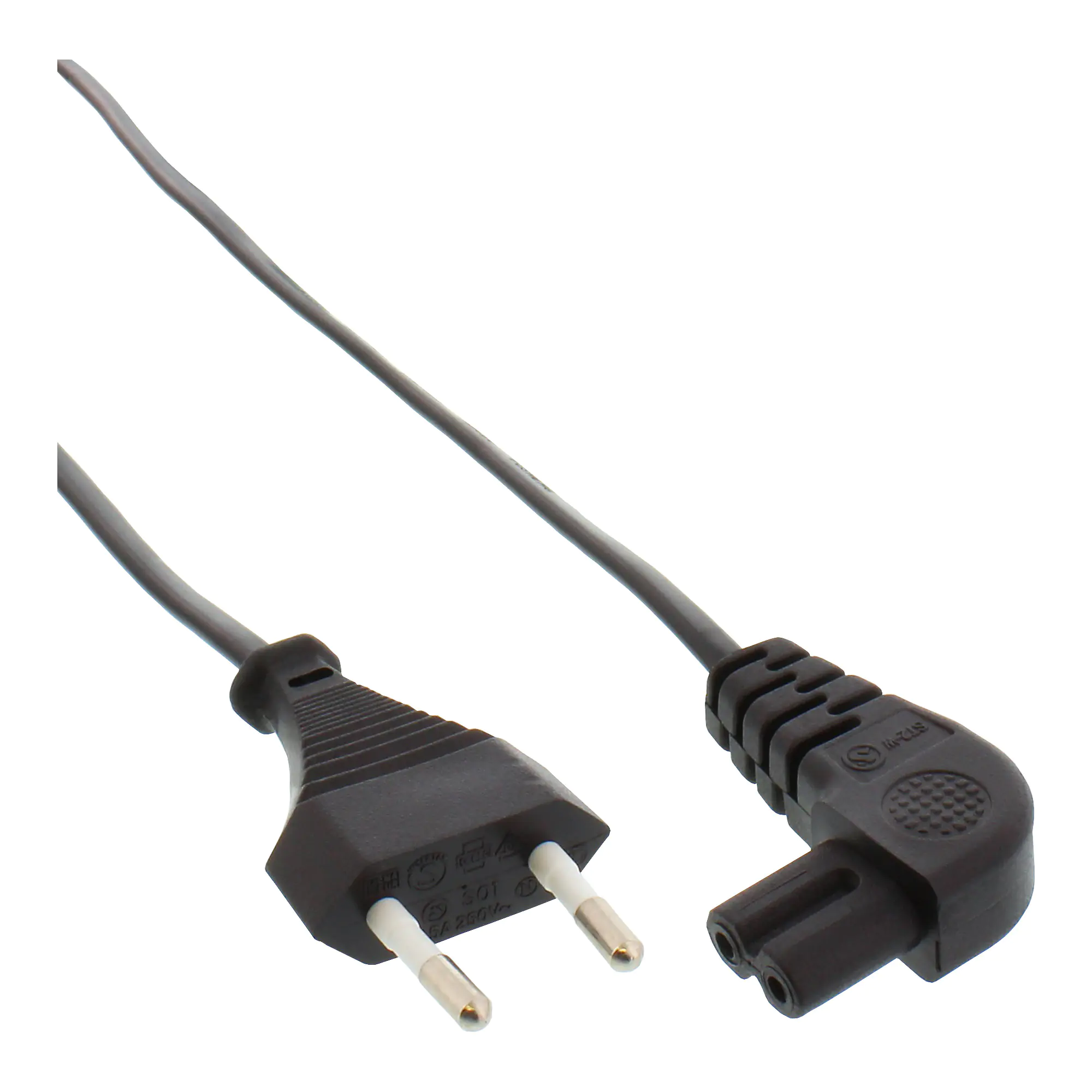 InLine - Stromkabel - Eurostecker (S) bis IEC 60320 C7 gewinkelt - 50 cm - Schwarz