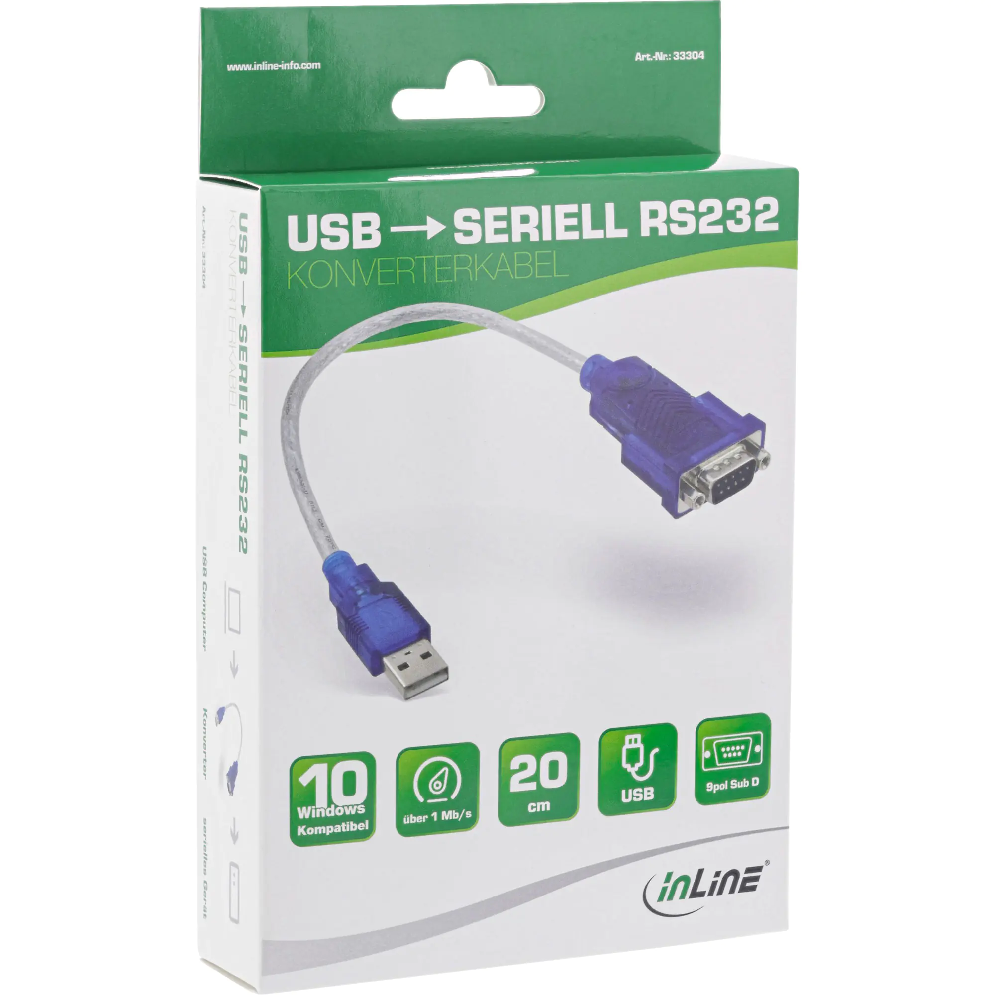 InLine USB zu Seriell Adapterkabel - Stecker A an 9pol Sub D Stecker 33304