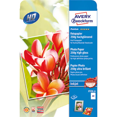 Avery Zweckform Fotopapier Premium 2556-20 DIN A4 250g ws 20 Bl./Pack. Avery Zweckform Fotopapier Premium 2556-20 DIN A4 250g ws 20 Bl./Pack.