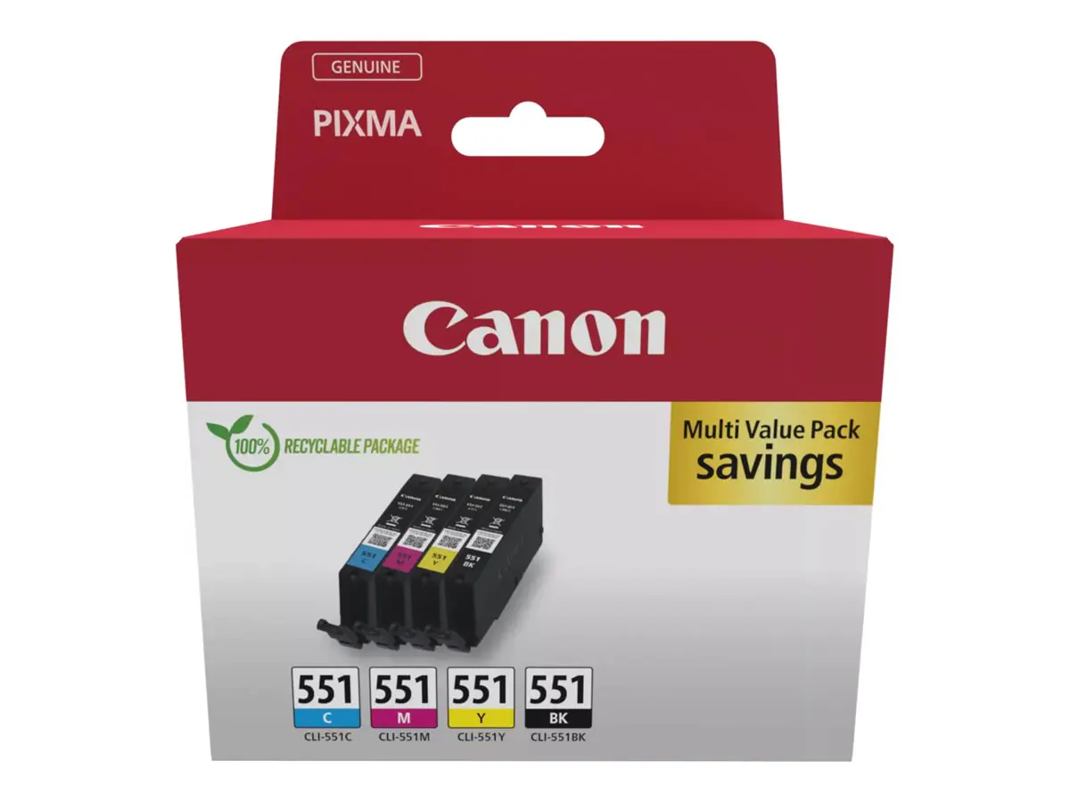 Canon CLI-551 BK/C/M/Y Multipack - 4er-Pack - 7 ml - Schwarz, Cyan, Magenta, Gelb - original - Box - Tintenbehälter - für MAXIFY MG6650; PIXMA iP8750, iX6850, MG5550, MG5650, MG6650, MG7550, MX725; PIXUS MG7550