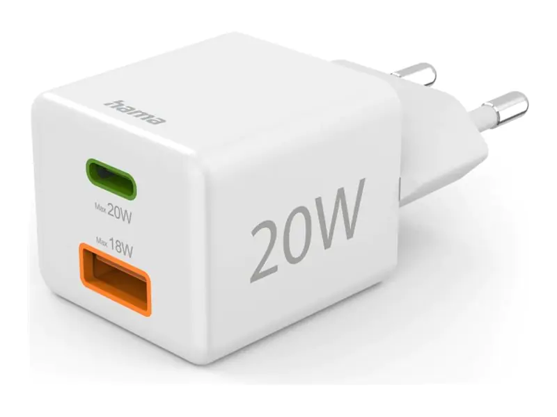 Hama Netzteil - 20 Watt - 3 A - PD, QC 2.0, QC 3.0 - 2 Ausgabeanschlussstellen (USB Typ A, USB-C) 00201991