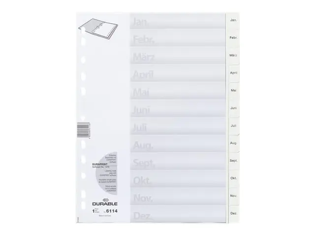 DURABLE Ordnerregister 611402 DIN A4 Jan-Dez geprägten Taben ws