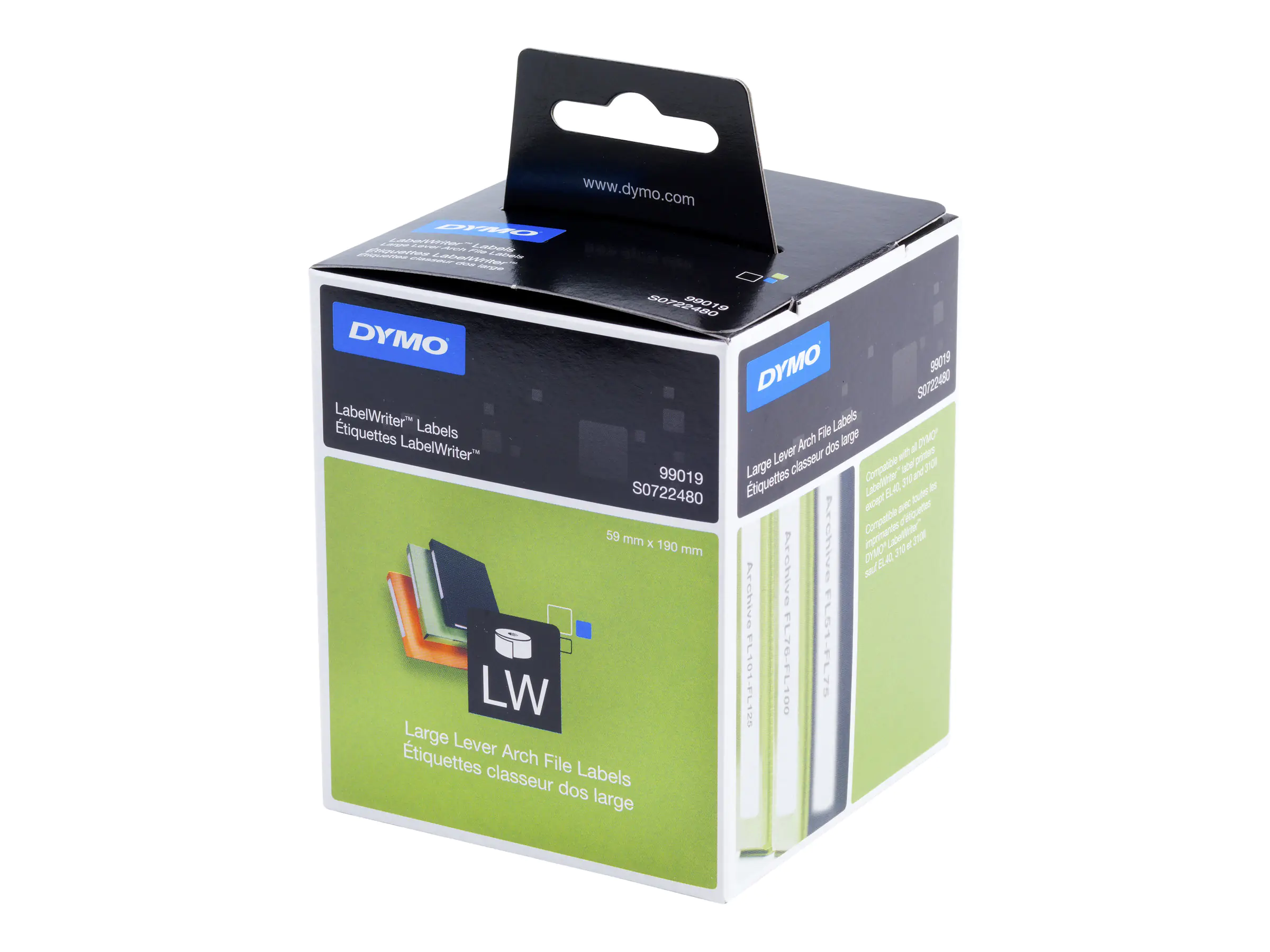 DYMO LabelWriter LAF Labels Large - Schwarz auf Weiß - 59 x 190 mm 110 Etikett(en) (1 Rolle(n) x 110) Ordneretiketten - für DYMO LabelWriter 310, 315, 320, 330, 400, 450, 4XL, SE450, Wireless