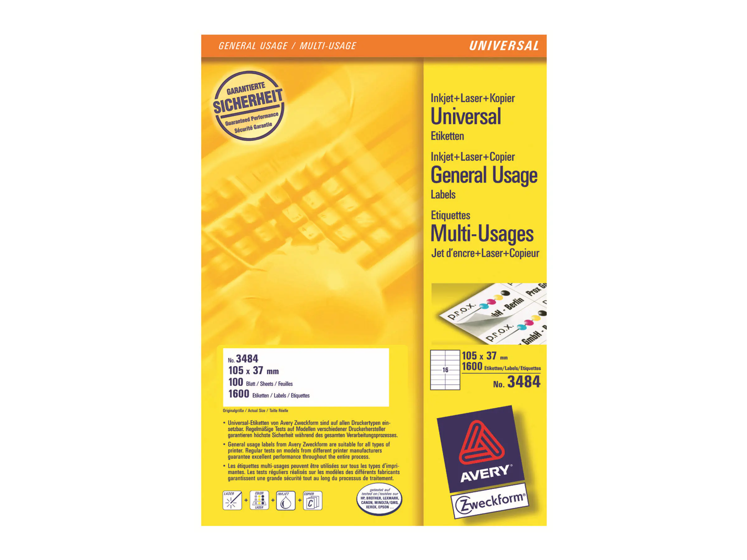 Avery Zweckform Universaletikett 3484 105x37mm weiß 1.600 St./Pack