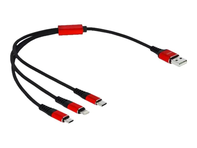 Delock 3 in 1 - Kabel nur zum Laden - USB männlich zu Micro-USB Typ B, Lightning, 24 pin USB-C männlich - 30 cm - abgeschirmt - Schwarz Delock 3 in 1 - Kabel nur zum Laden - USB männlich zu Micro-USB Typ B, Lightning, 24 pin USB-C männlich - 30 cm - abgeschirmt - Schwarz