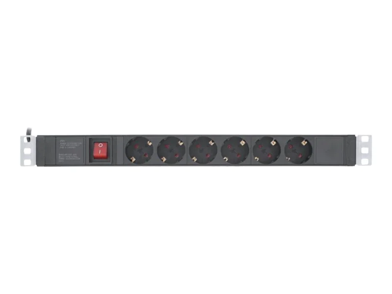 InLine 19" Steckdosenleiste - 6-fach Schutzkontakt - mit Schalter - 2m - schwarz 16416S